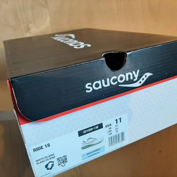 Mens Saucony Ride 18 size 11 white & olive green - Picture 3 of 9